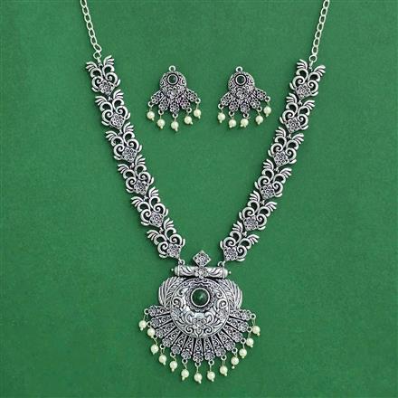 Moti Necklace Set With Oxidised Plating