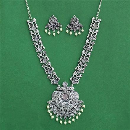 Moti Necklace Set With Oxidised Plating