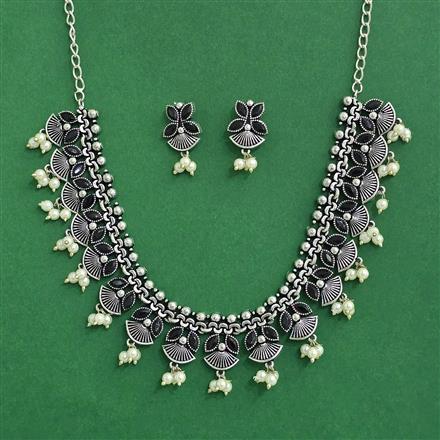 Moti Necklace Set With Oxidised Plating