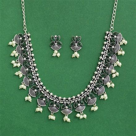 Moti Necklace Set With Oxidised Plating