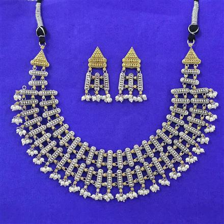 Oxidised Moti Necklace With 2 Tone Plating
