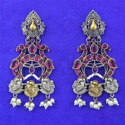 Oxidised Moti Earring With 2 Tone Plating