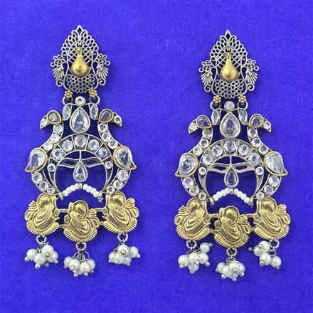 Oxidised Moti Earring With 2 Tone Plating