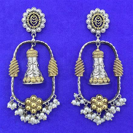 Oxidised Moti Earring With 2 Tone Plating