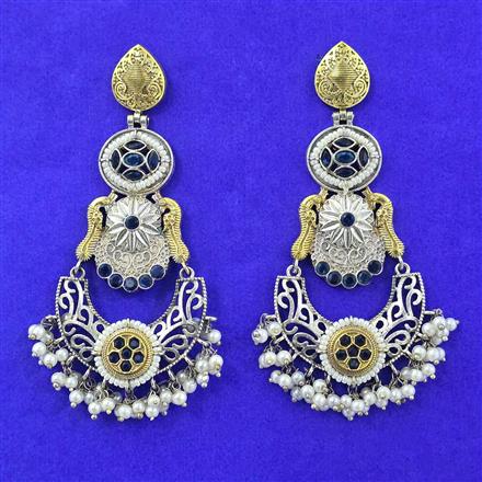 Oxidised Moti Earring With 2 Tone Plating