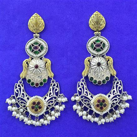 Oxidised Moti Earring With 2 Tone Plating