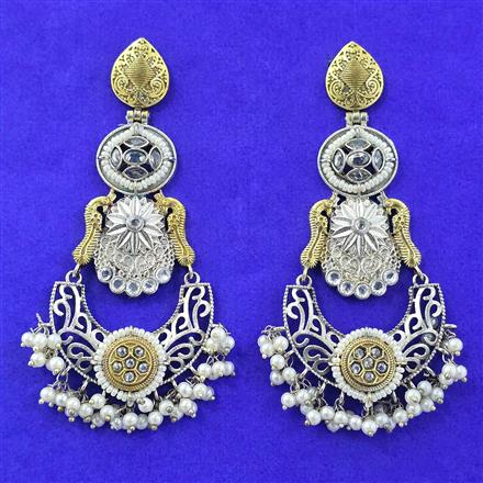 Oxidised Moti Earring With 2 Tone Plating