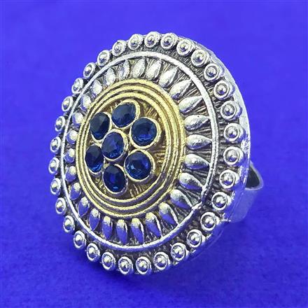 Oxidised Adjustable Ring With 2 Tone Plating