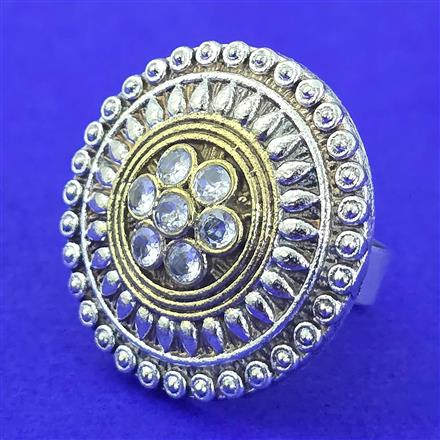 Oxidised Adjustable Ring With 2 Tone Plating