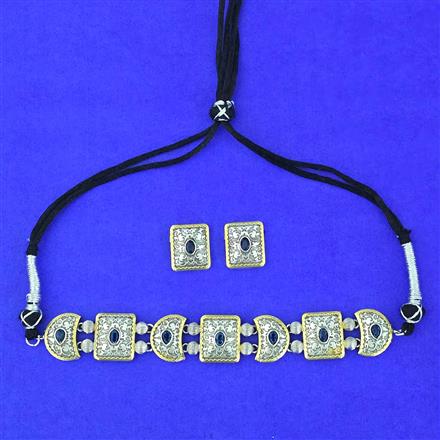 Oxidised Choker Necklace With 2 Tone Plating