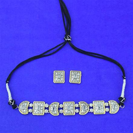 Oxidised Choker Necklace With 2 Tone Plating