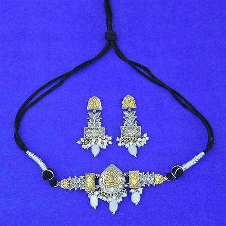 Oxidised Moti Necklace With 2 Tone Plating