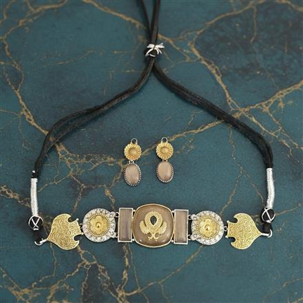 Oxidised Choker Necklace With 2 Tone Plating