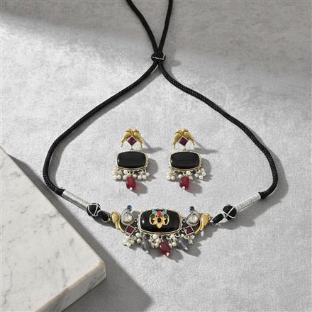 Oxidised Choker Necklace With 2 Tone Plating