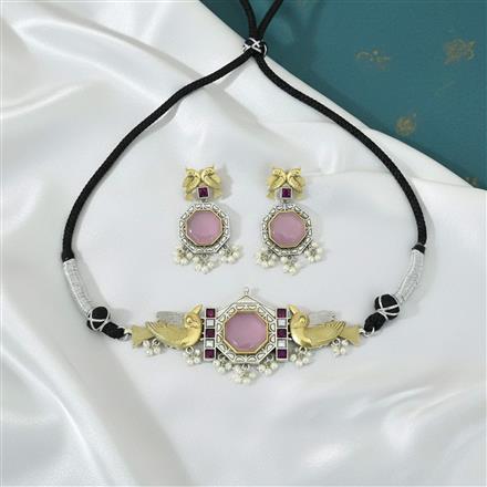 Oxidised Choker Necklace With 2 Tone Plating