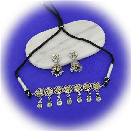 Oxidised Choker Necklace With 2 Tone Plating