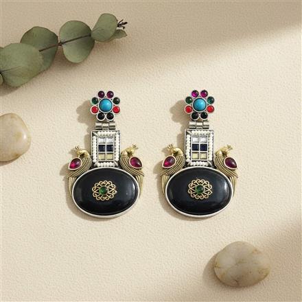 Oxidised Classic Earring With 2 Tone Plating