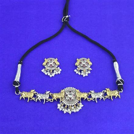 Oxidised Choker Necklace Set With 2 Tone Plating