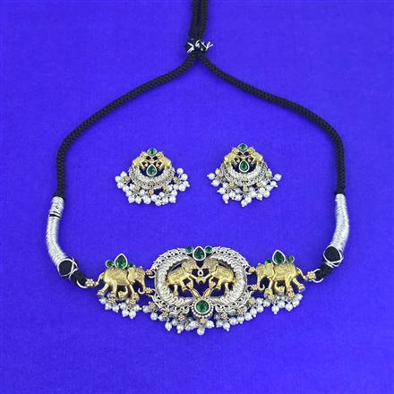 Oxidised Choker Necklace Set With 2 Tone Plating
