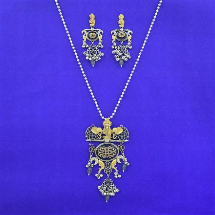 Oxidised Temple Pendant Set With 2 Tone Plating