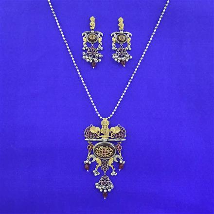 Oxidised Temple Pendant Set With 2 Tone Plating