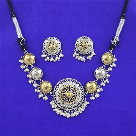 Oxidised Choker Necklace Set With 2 Tone Plating