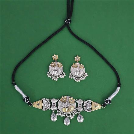 Oxidised Choker Necklace With 2 Tone Plating