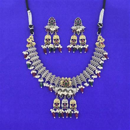 Oxidised Classic Necklace Set With 2 Tone Plating