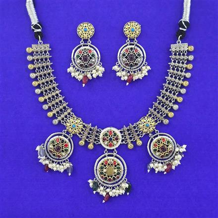 Oxidised Classic Necklace Set With 2 Tone Plating