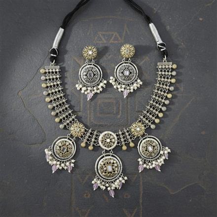 Oxidised Classic Necklace Set With 2 Tone Plating