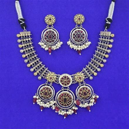 Oxidised Classic Necklace Set With 2 Tone Plating
