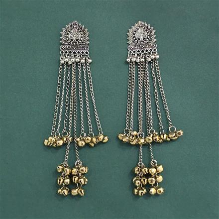 Oxidised Kashmiri Earring With 2 Tone Rhodium Plating