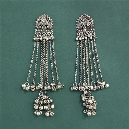 Oxidised Kashmiri Earring With 2 Tone Rhodium Plating