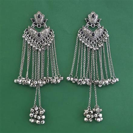 Oxidised Long Earring With Rhodium Plating