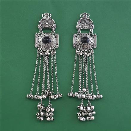 Oxidised Long Earring With Rhodium Plating