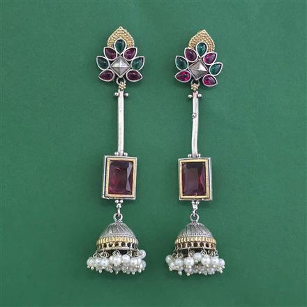 Oxidised Long Earring With 2 Tone Plating