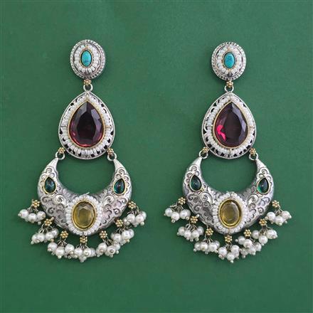 Oxidised Long Earring With 2 Tone Plating