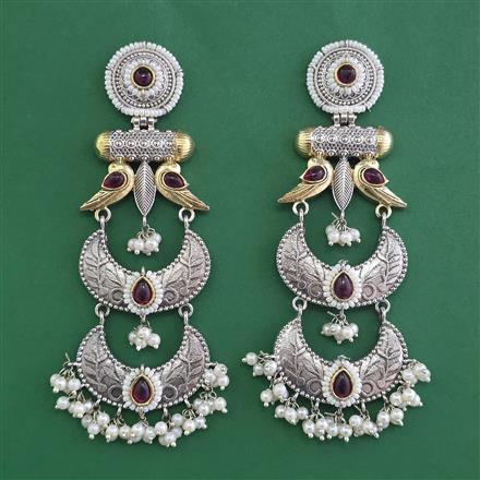 Oxidised Long Earring With 2 Tone Plating