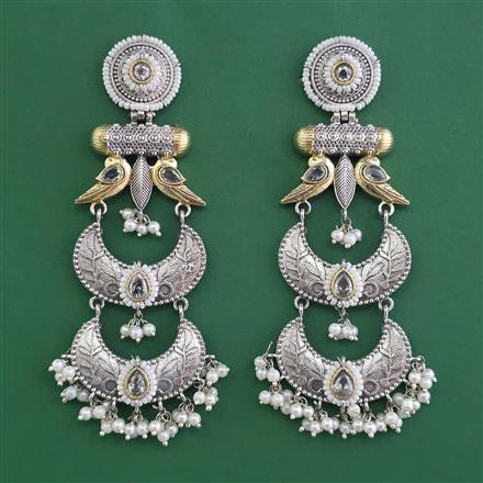 Oxidised Long Earring With 2 Tone Plating