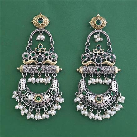 Oxidised Long Earring With 2 Tone Plating