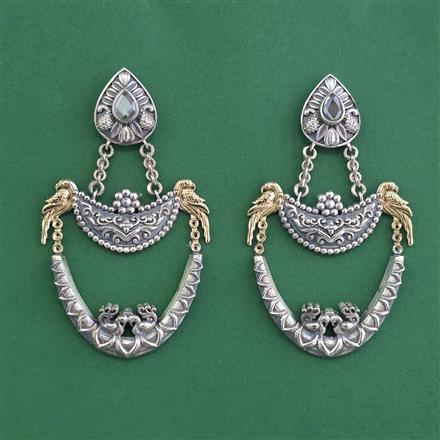 Oxidised Long Earring With 2 Tone Plating