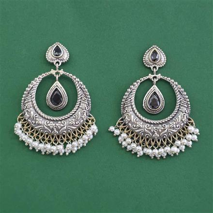 Oxidised Pearl Earring With 2 Tone Plating