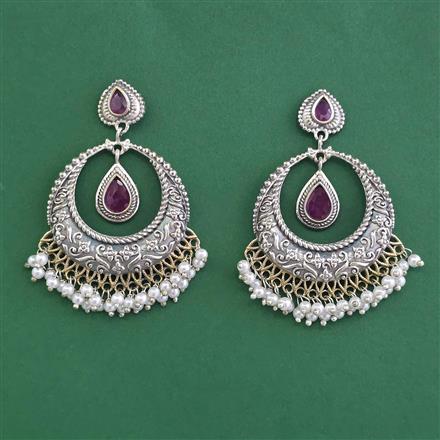 Oxidised Pearl Earring With 2 Tone Plating