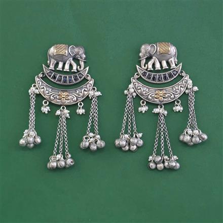 Oxidised Long Earring With 2 Tone Plating