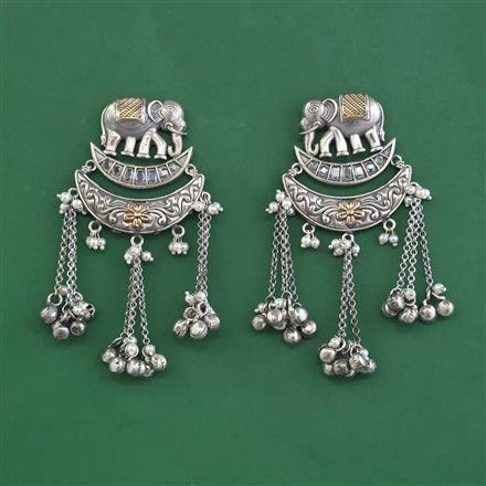 Oxidised Long Earring With 2 Tone Plating