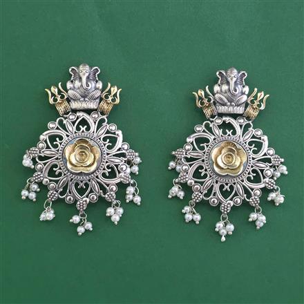 Oxidised Temple Earring With 2 Tone Plating