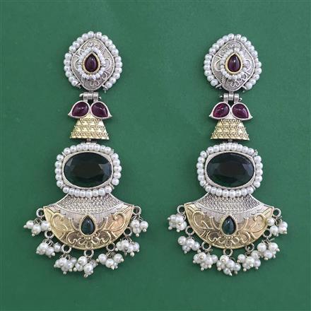 Oxidised Long Earring With 2 Tone Plating