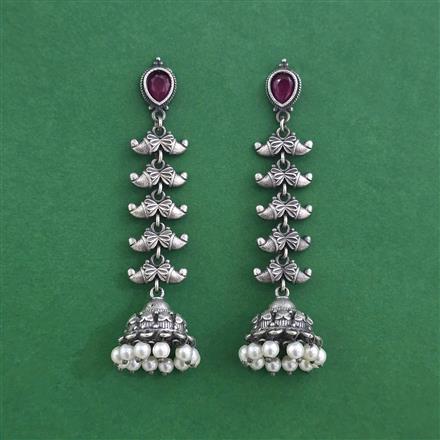 Oxidised Moti Earring With Oxidised Plating