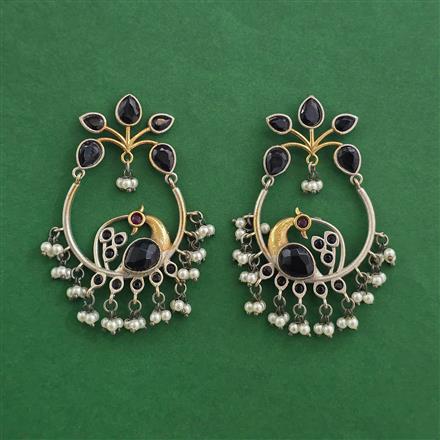Oxidised Moti Earring With 2 Tone Plating