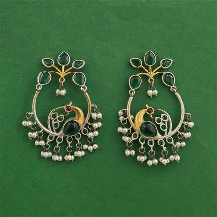 Oxidised Moti Earring With 2 Tone Plating